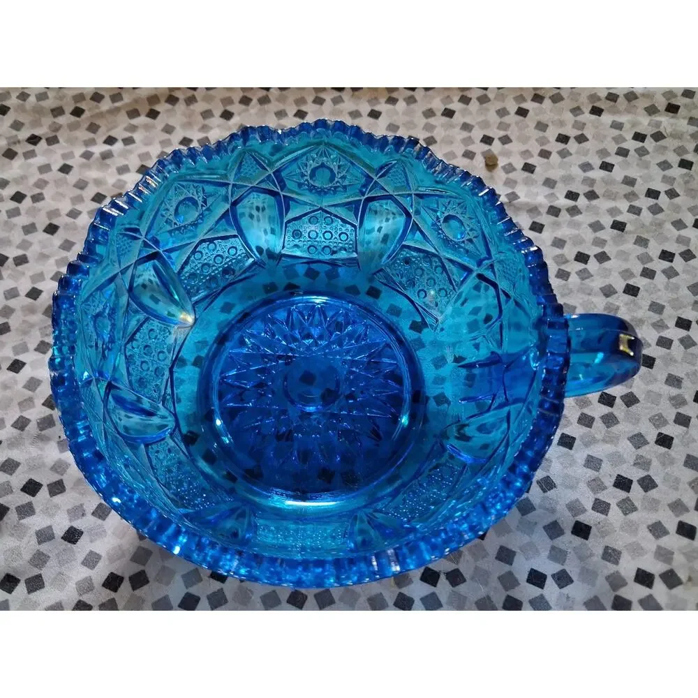 Vintage LE Smith Heritage Aqua Blue Pressed Glass Bowl 